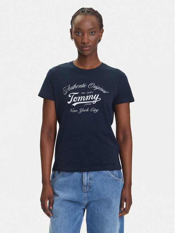 Tommy Jeans Тишърт Essential DW0DW21404 Тъмносин Regular Fit за Жени цена