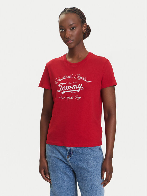 Tommy Jeans Тишърт Essential DW0DW21404 Червен Regular Fit за Жени цена