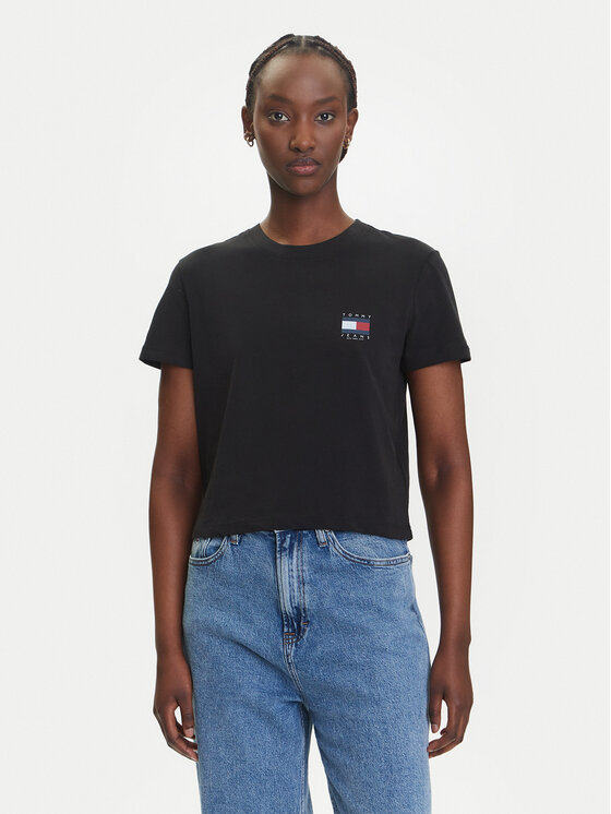 Tommy Jeans Тишърт Flag DW0DW21423 Черен Regular Fit за Жени цена