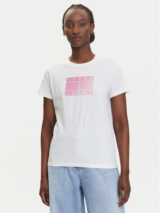 Tommy Jeans Тишърт Gradient Flag DW0DW20905 Бял Regular Fit за Жени цена
