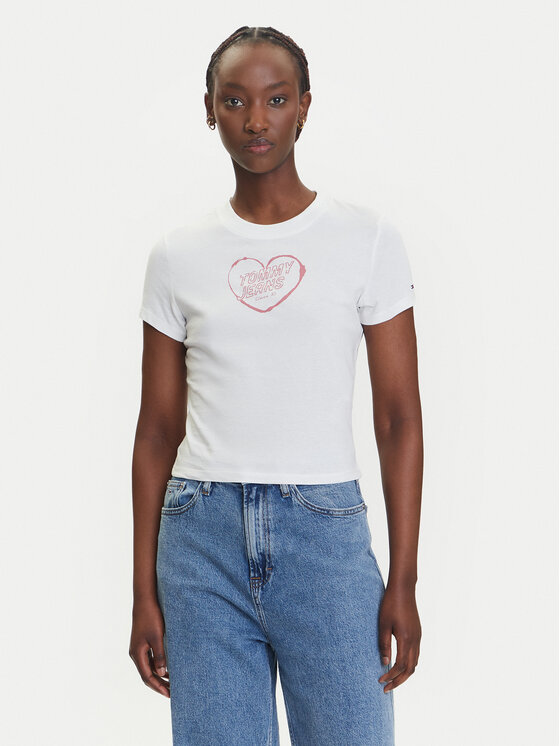 Tommy Jeans Тишърт Heart DW0DW21390 Бял Slim Fit за Жени цена