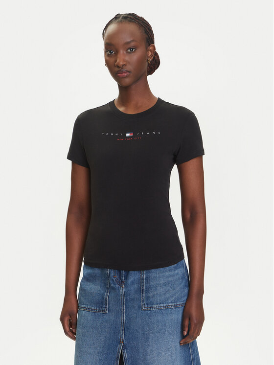 Tommy Jeans Тишърт Linear DW0DW21422 Черен Slim Fit за Жени цена