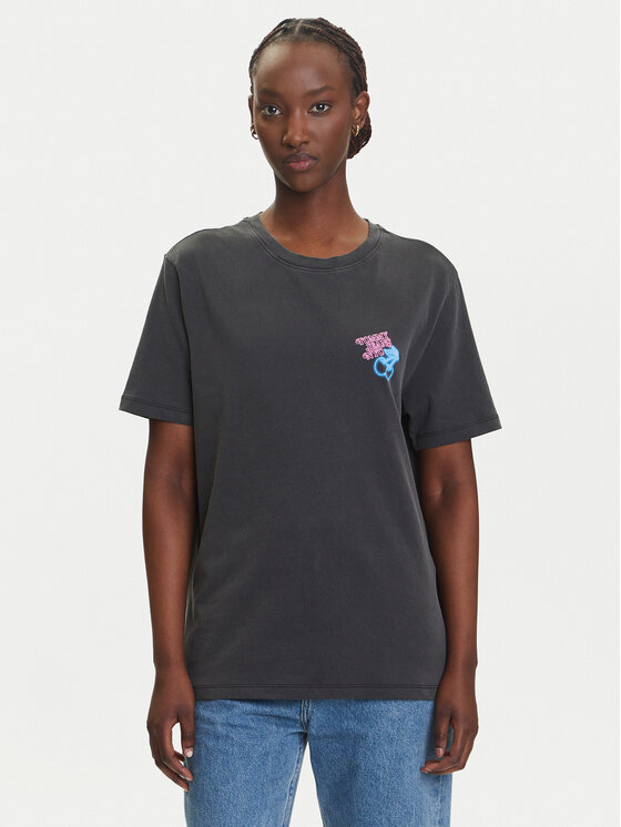 Tommy Jeans Тишърт Neon DW0DW21358 Сив Relaxed Fit за Жени цена