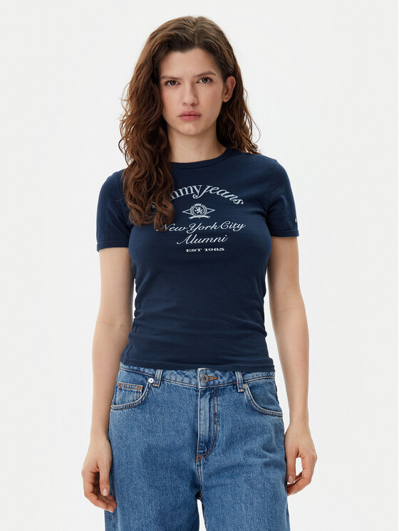 Tommy Jeans Тишърт Nyc Ringer DW0DW20323 Тъмносин Slim Fit за Жени цена