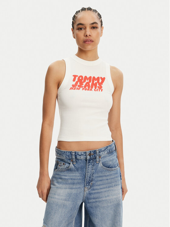 Tommy Jeans топ DW0DW21339 Екрю Slim Fit за Жени цена