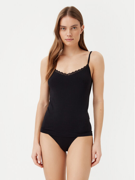 Triumph топ Feel Of Cotton 10224994 Черен Slim Fit за Жени цена
