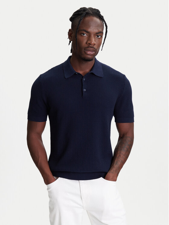 United Colors Of Benetton Тениска с яка и копчета 1198U301H Тъмносин Regular Fit за Мъже цена