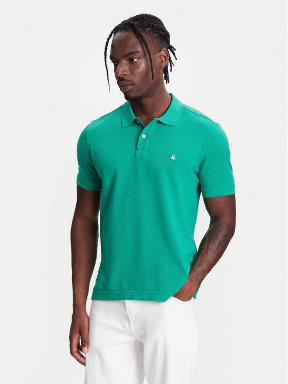 United Colors Of Benetton Тениска с яка и копчета 3089J3179 Зелен Regular Fit за Мъже цена