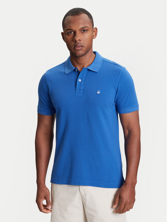 United Colors Of Benetton Тениска с яка и копчета 3089J3179 Син Regular Fit за Мъже цена