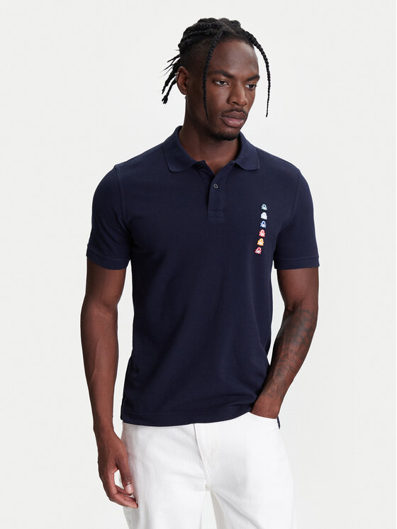 United Colors Of Benetton Тениска с яка и копчета 3089U302J Тъмносин Regular Fit за Мъже цена