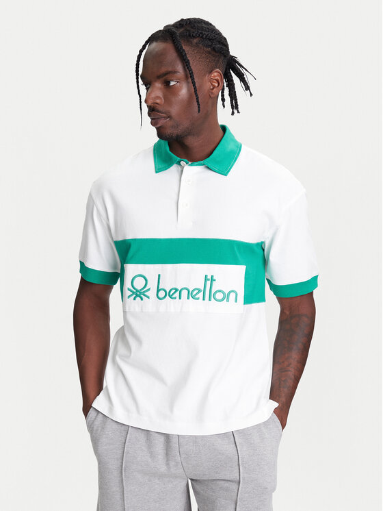United Colors Of Benetton Тениска с яка и копчета 3MCYU301U Бял Regular Fit за Мъже цена