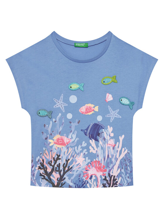United Colors Of Benetton Тишърт 3I1XG10JH Син Regular Fit за Момичета цена