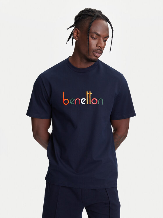 United Colors Of Benetton Тишърт 3MI6U109O Тъмносин Oversize за Мъже цена