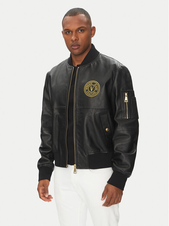 Versace Jeans Couture Кожено яке 78GAVP06 Черен Regular Fit за Мъже цена