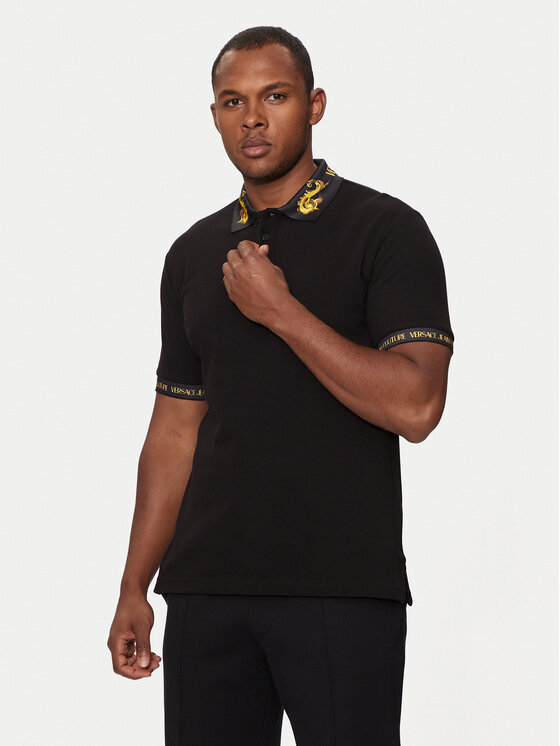 Versace Jeans Couture Тениска с яка и копчета 76GAGT00 Черен Regular Fit за Мъже цена