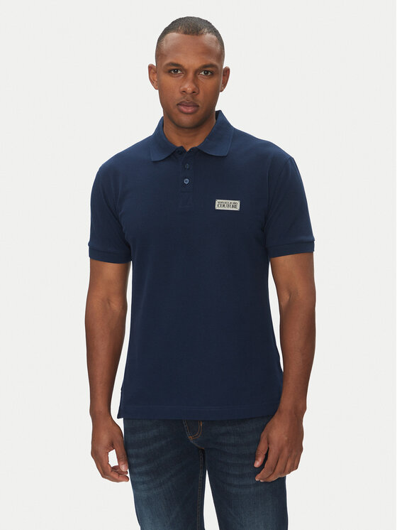 Versace Jeans Couture Тениска с яка и копчета 78GAGT08 Тъмносин Regular Fit за Мъже цена
