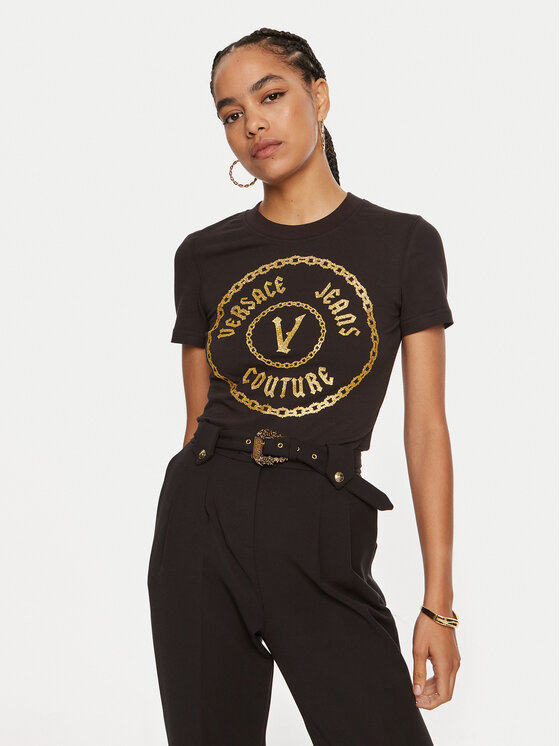Versace Jeans Couture Тишърт 77HAHT02 CJ03T Черен Slim Fit за Жени цена