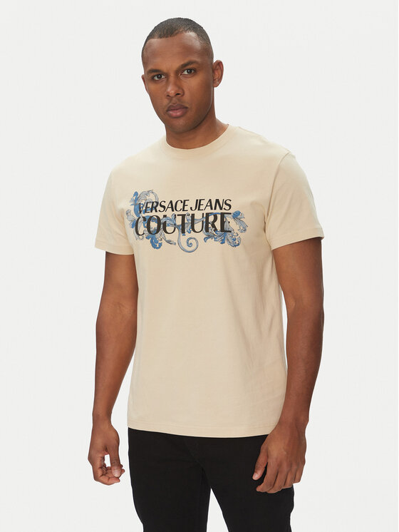 Versace Jeans Couture Тишърт 78GAHC05 Бежов Regular Fit за Мъже цена