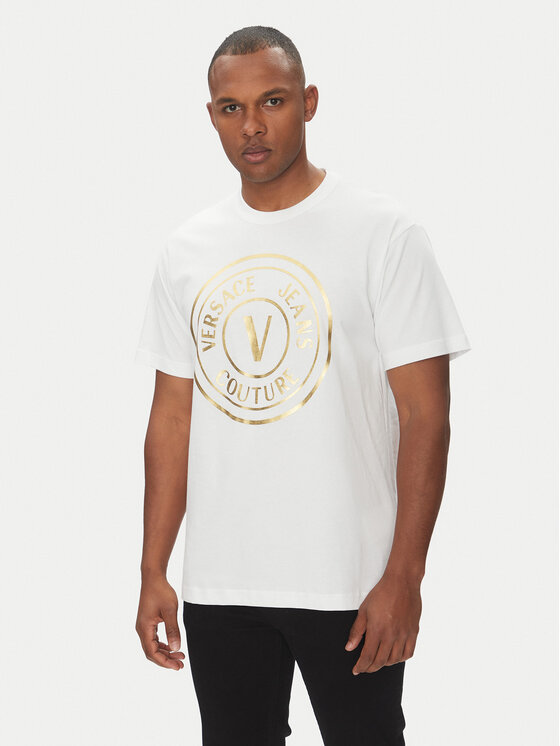 Versace Jeans Couture Тишърт 78GAHT01 Бял Regular Fit за Мъже цена