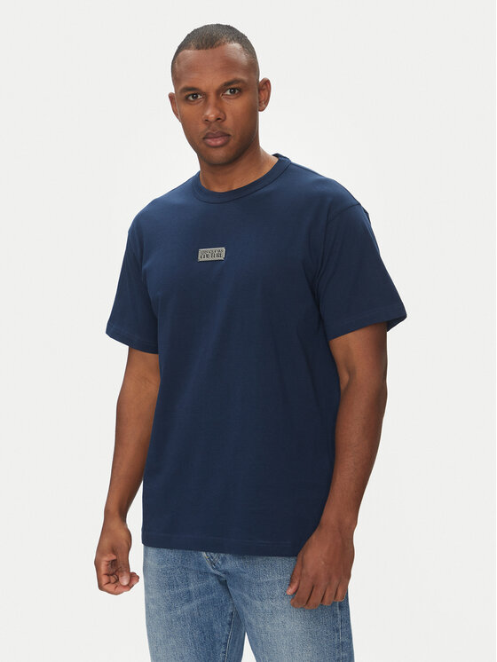 Versace Jeans Couture Тишърт 78GAHT08 Тъмносин Regular Fit за Мъже цена