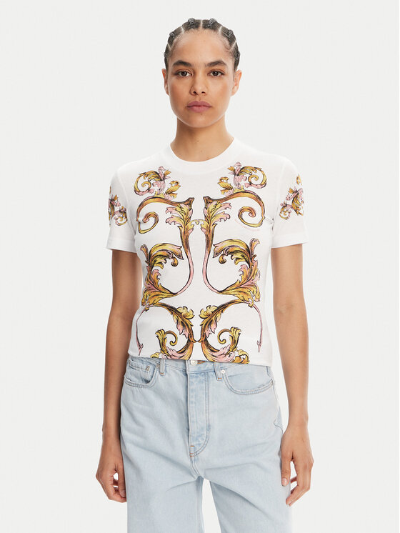 Versace Jeans Couture Тишърт 78HAH6P8 Бял Slim Fit за Жени цена