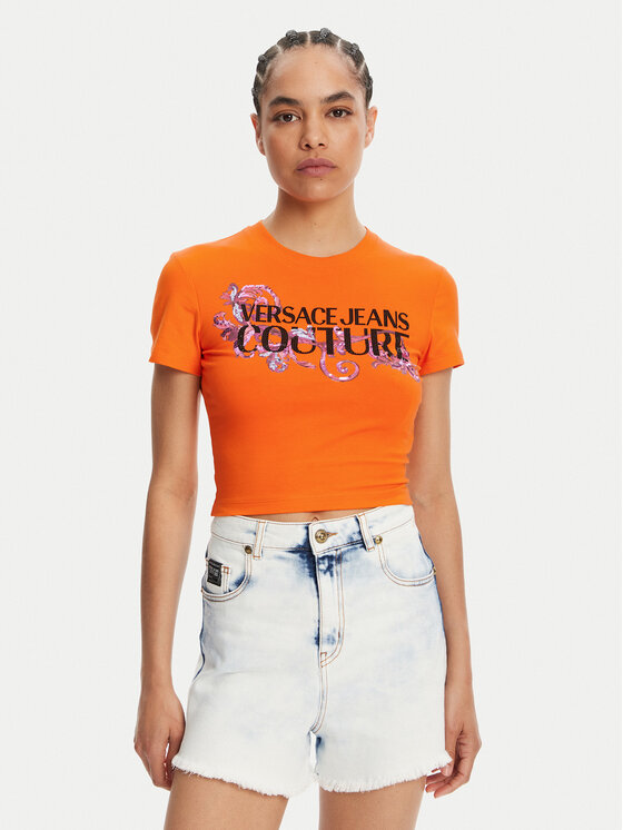 Versace Jeans Couture Тишърт 78HAHC05 Оранжев Slim Fit за Жени цена