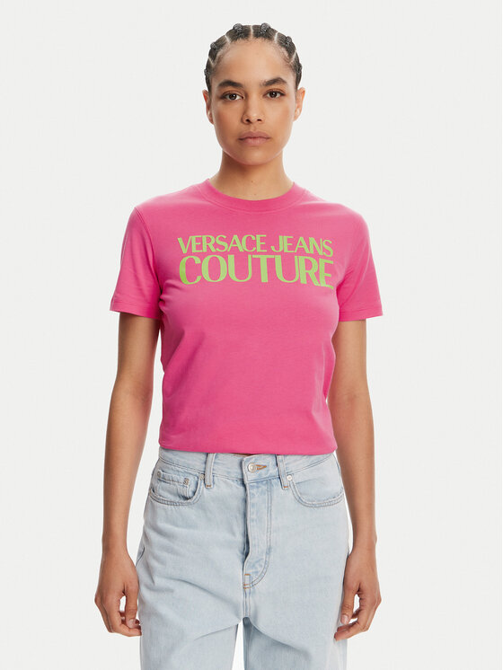 Versace Jeans Couture Тишърт 78HAHE05 Розов Regular Fit за Жени цена