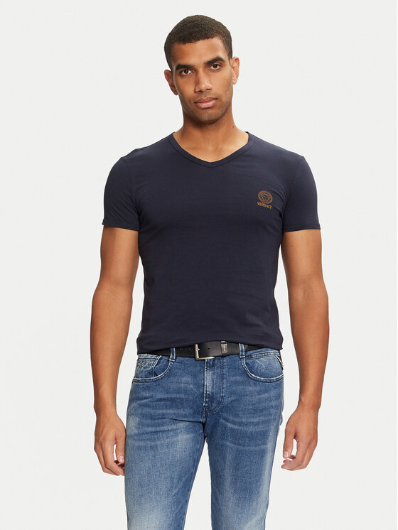Versace Тишърт AUU01004 1A1001 Тъмносин Regular Fit за Мъже цена