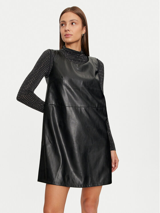 Vila Рокля от имитация на кожа Dede 14099817 Черен Slim Fit за Жени цена