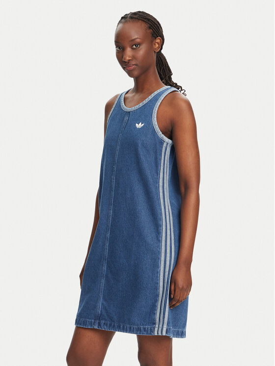 adidas Дънкова рокля adicolor Denim 3-Stripes JD2580 Син Slim Fit цвят на ниска цена