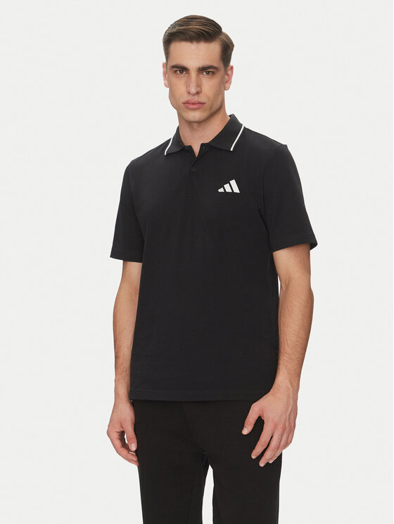 adidas Тениска с яка и копчета Essentials Small Logo JE9023 Черен Regular Fit за Мъже цена