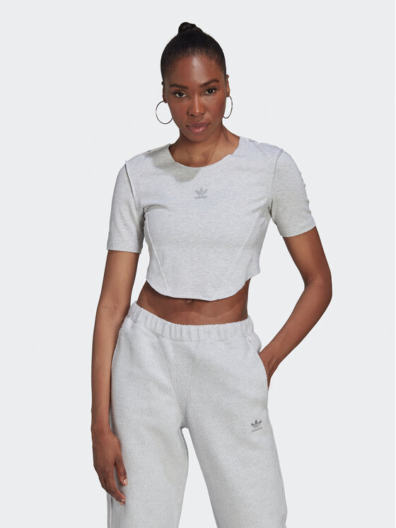 adidas Тишърт Crop Loungewear HL9130 Сив Regular Fit за Жени цена