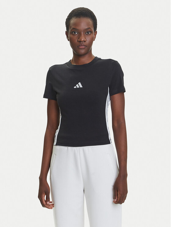 adidas Тишърт Essentials 3-Stripes JC8325 Черен Slim Fit за Жени цена