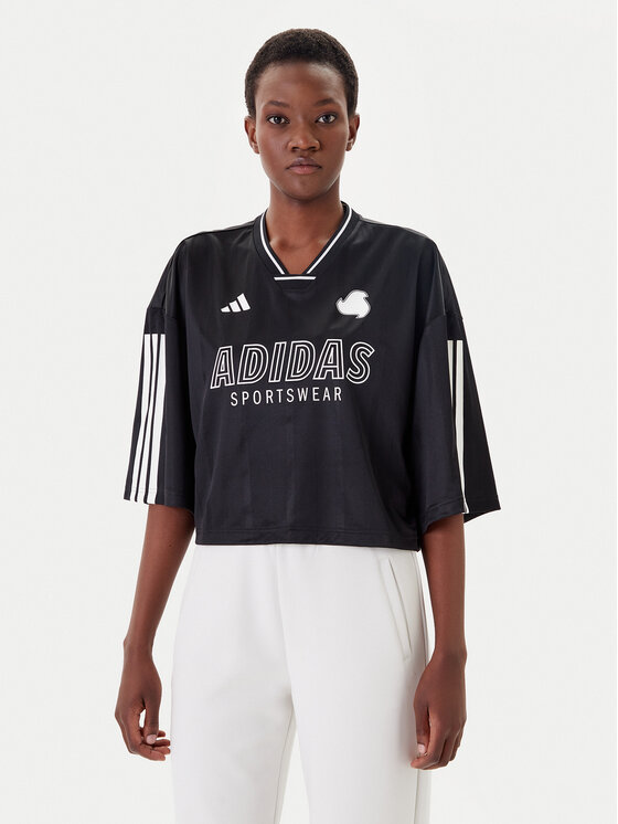 adidas Тишърт Tiro Cut 3-Stripes JG4097 Черен Oversize цвят на ниска цена