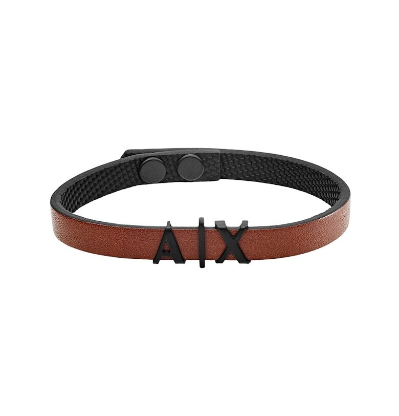 Кожена гривна Logo с лого от инокс - Кафяв ARMANI EXCHANGE