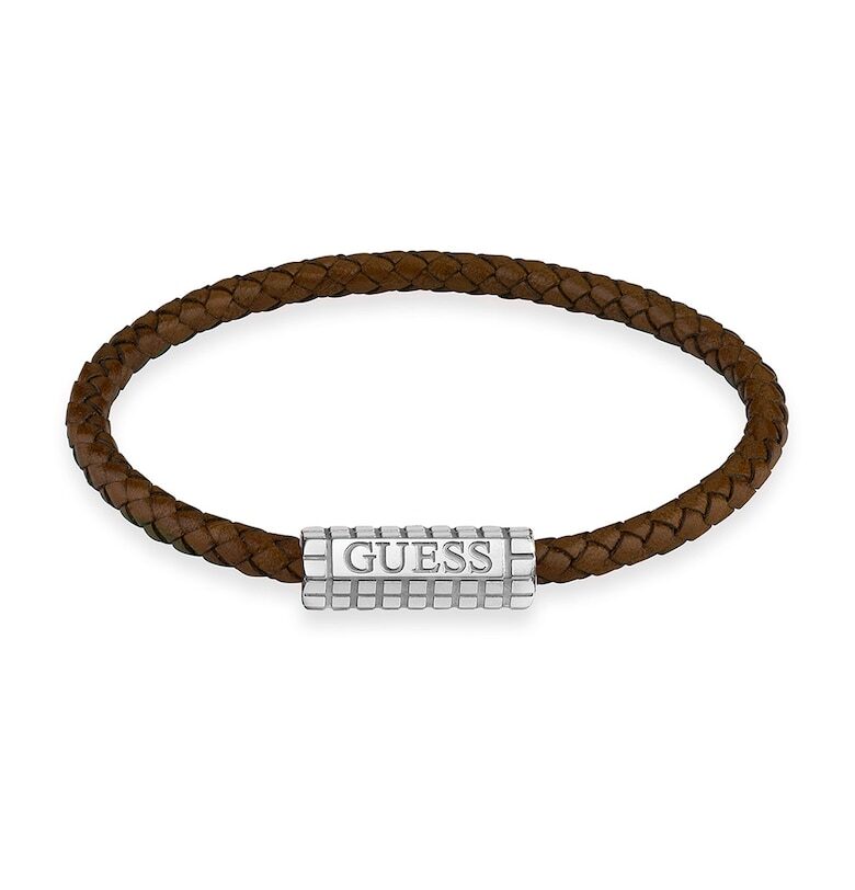 Кожена гривна със стоманено лого GUESS