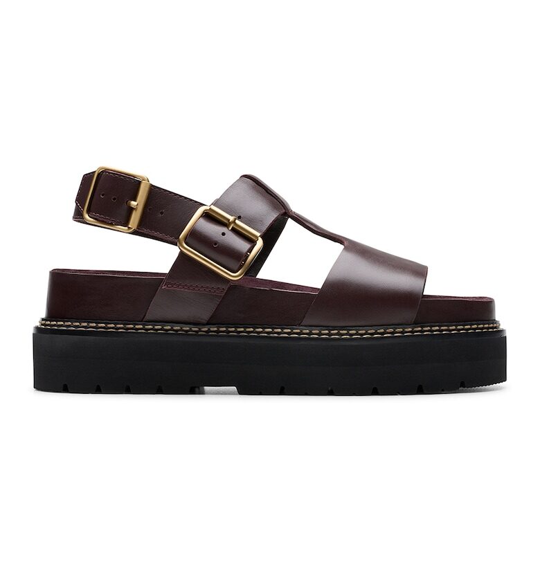 Кожени сандали с равна платформа Clarks