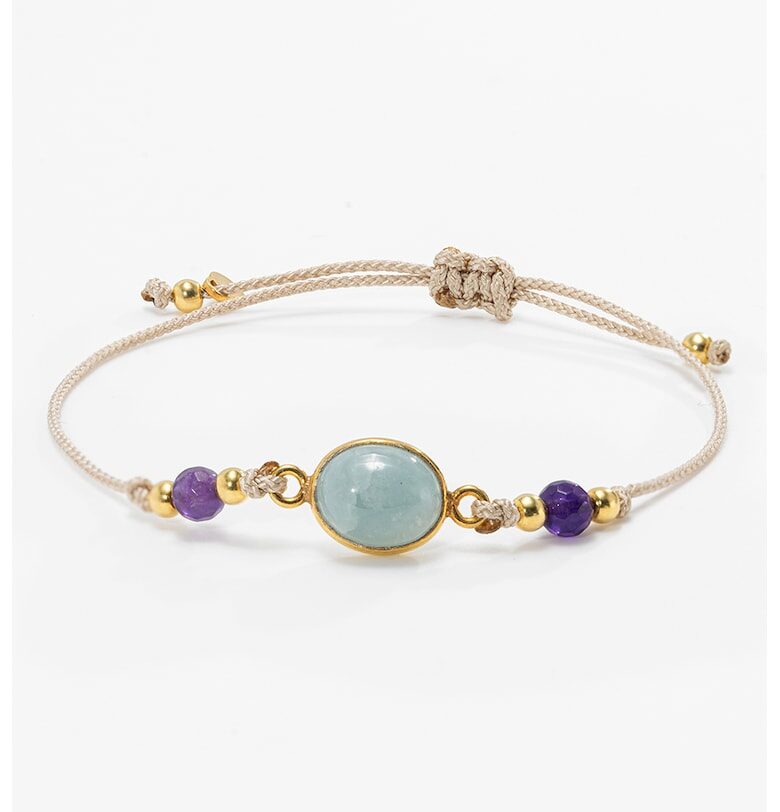 Регулираща се гривна с аметист и аквамарин Meks Jewels