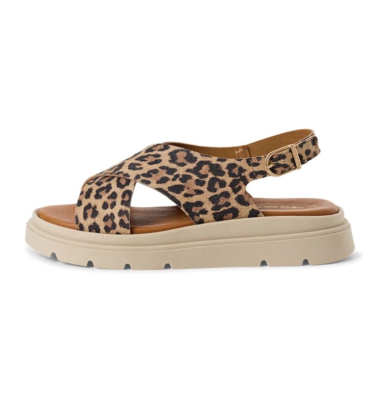 Сандали от кожа с косъм Leopard с отворена пета Tamaris