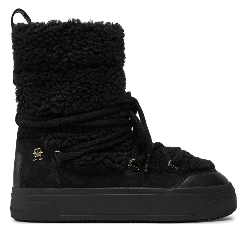 Апрески Tommy Hilfiger Lace-Up Faux Shearling Snowboot FW0FW08252 Черен цвят на ниска цена
