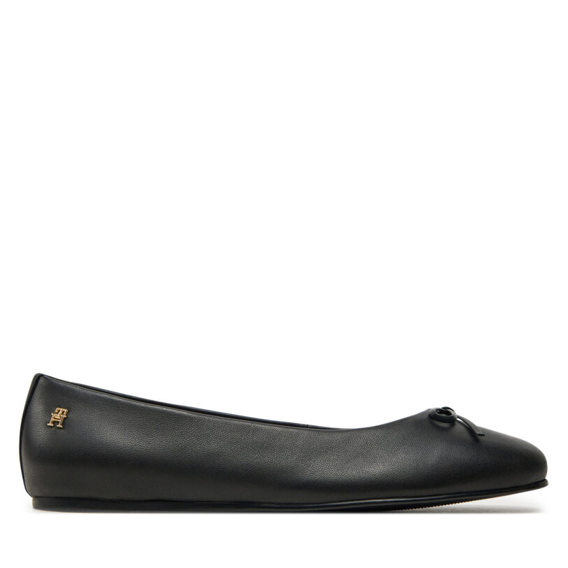 Балеринки Tommy Hilfiger Ballerina Leather Flat Bow FW0FW08359 Черен цвят на ниска цена