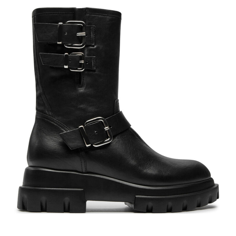 Боти AGL Chunky Biker D756589PGKD0711013 Черен цвят на ниска цена