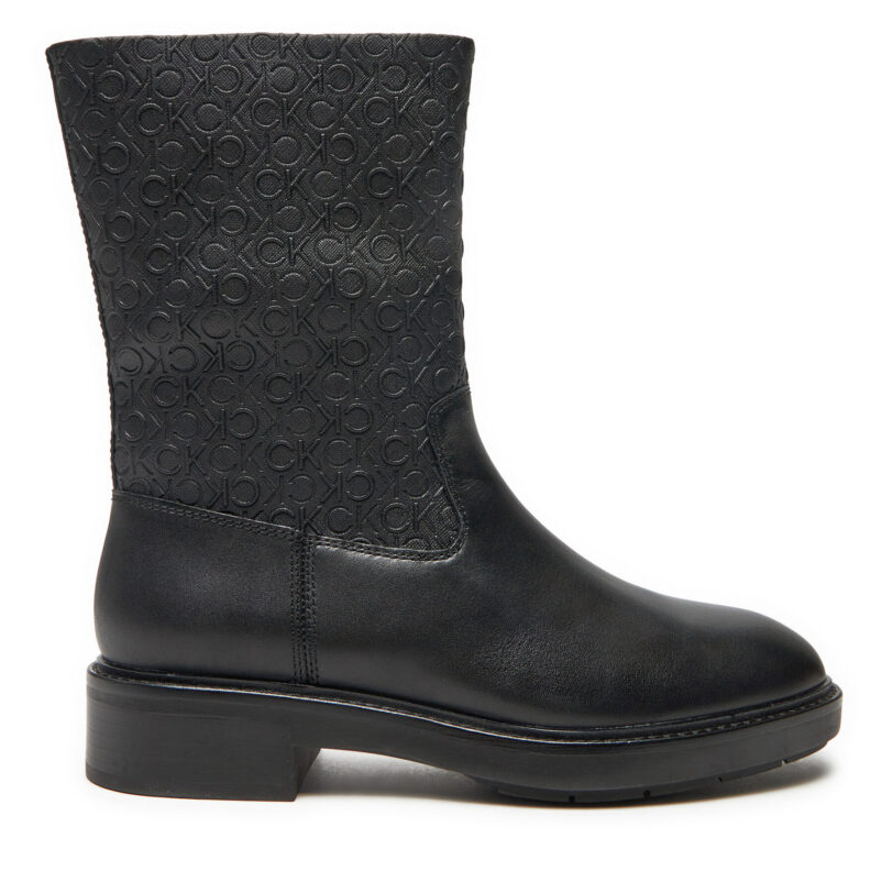 Боти Calvin Klein Flat Ankle Boot Mono Mix HW0HW02195 Черен цвят на ниска цена
