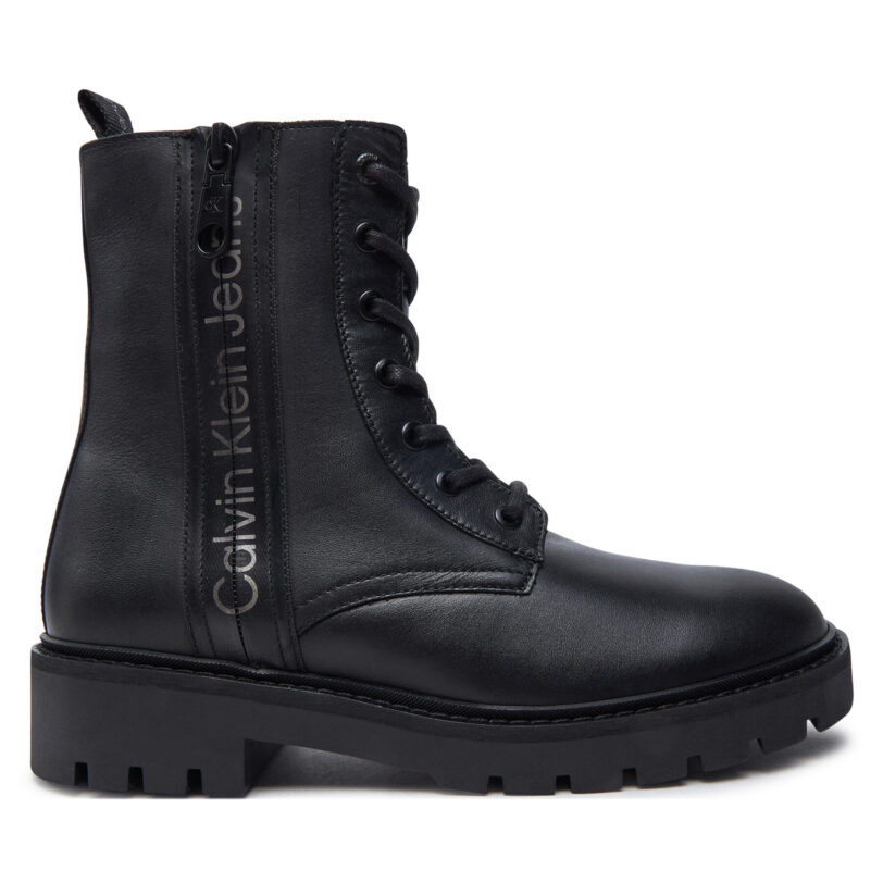 Боти Calvin Klein Jeans Combat Mid Laceup Zip Wn YW0YW01035 Черен цвят на ниска цена
