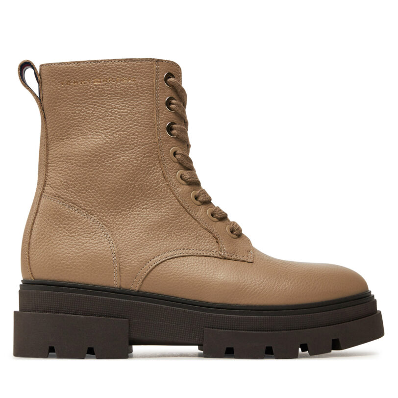 Боти Tommy Hilfiger Bicolor Leather Lace-Up FW0FW08160 Бежов цвят на ниска цена