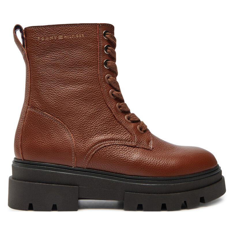 Боти Tommy Hilfiger Bicolor Leather Lace-Up FW0FW08160 Кафяв цвят на ниска цена