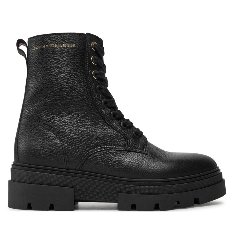 Боти Tommy Hilfiger Bicolor Leather Lace-Up FW0FW08160 Черен цвят на ниска цена