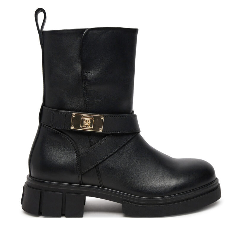 Боти Tommy Hilfiger Biker Leather FW0FW08313 Черен цвят на ниска цена