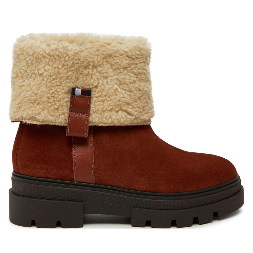 Боти Tommy Hilfiger Faux Fur Suede Roll-Down Boot FW0FW08158 Кафяв цвят на ниска цена