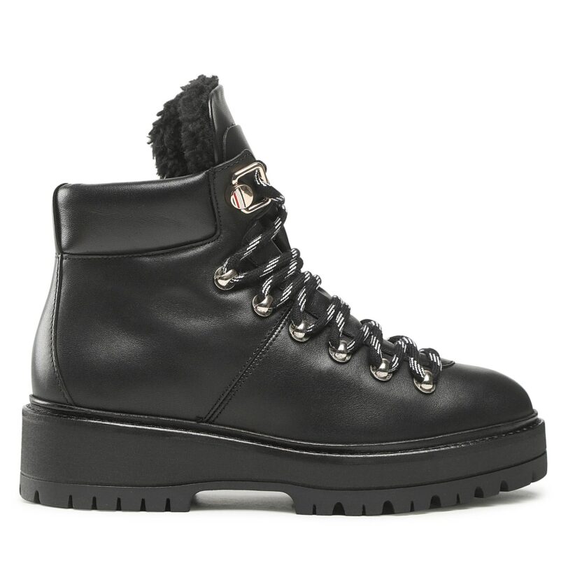 Боти Tommy Hilfiger Leather Outdoor Flat Boot FW0FW06725 Черен цвят на ниска цена